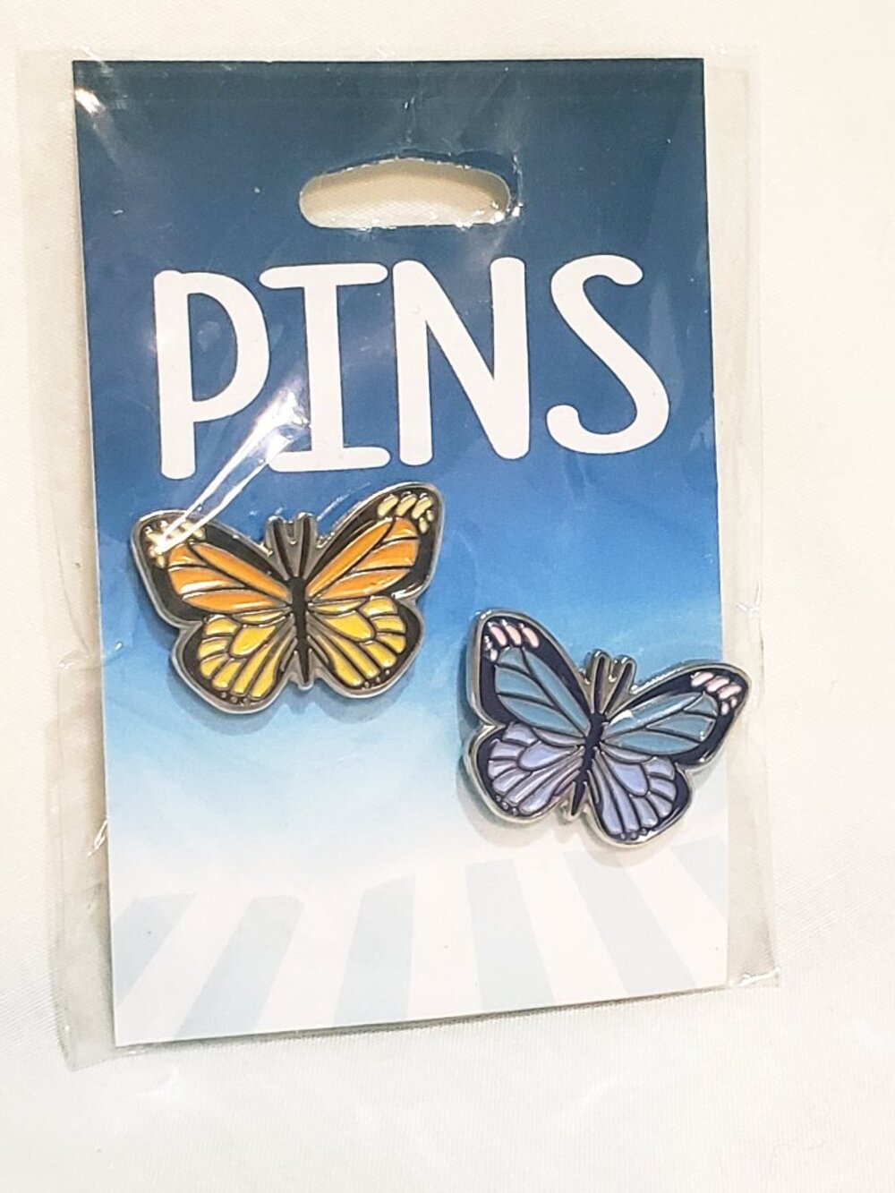 Two Butterfly Butterflies Lapel Pins 1" Kalan 2020 Orange Blue